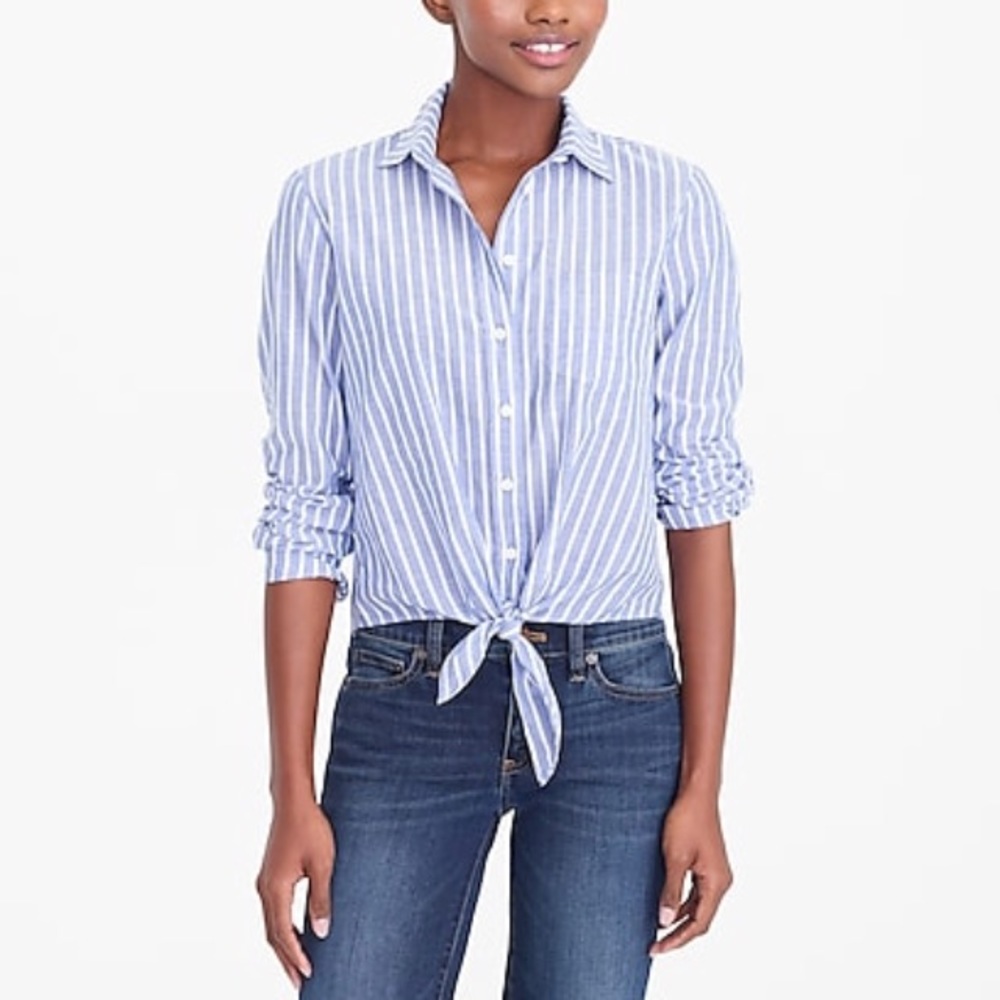 Blue and white striped button up